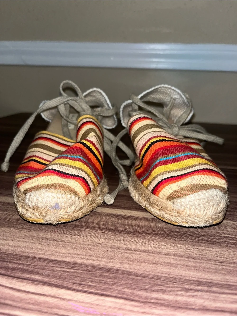 Lord and Taylor  Striped Multicolor Espadrille with ties around ankle